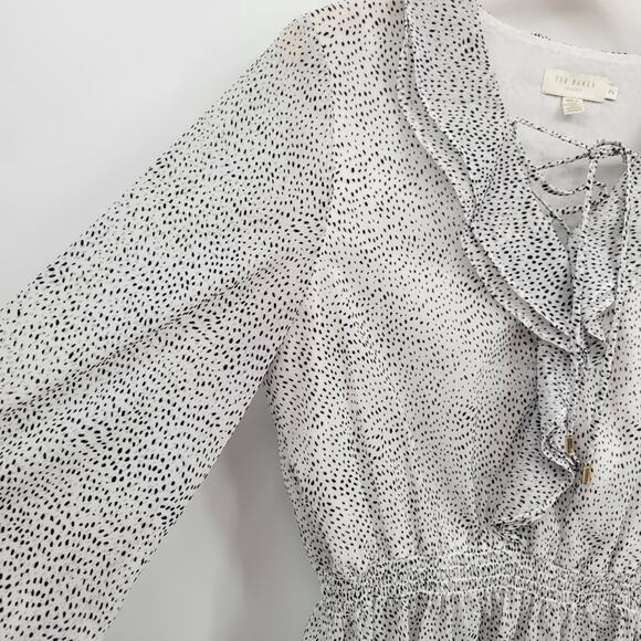 Ted Baker London 2/6 Alyanna Ruffle Top Patterned Blouse Black White - Picture 5 of 8